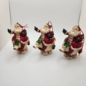 Vintage Santa Riding Polar Bear Christmas Ornaments Resin Holiday Decor Set of 3